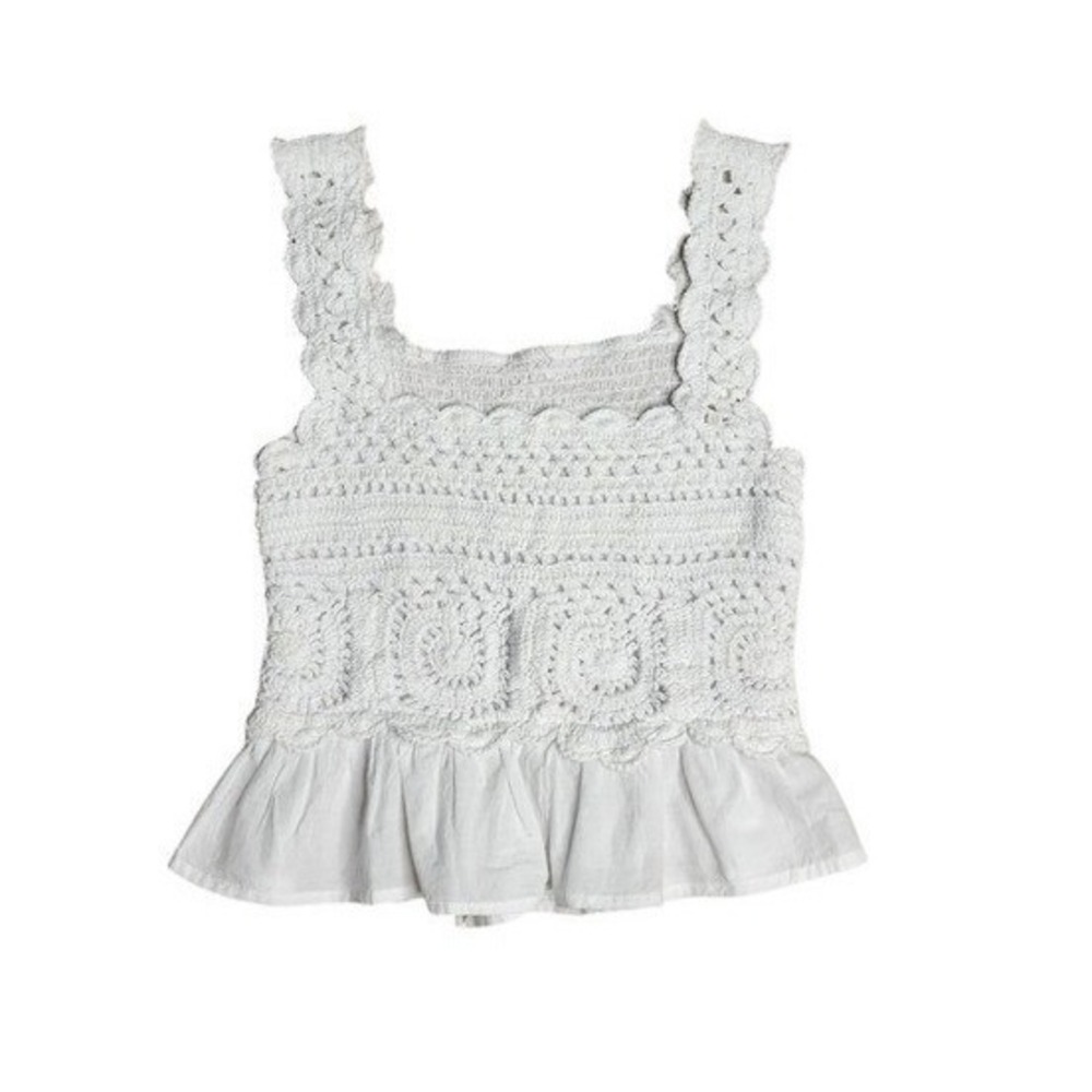 White Crochet Peplum Crop Tank Ruffle Straps Size: See Description
